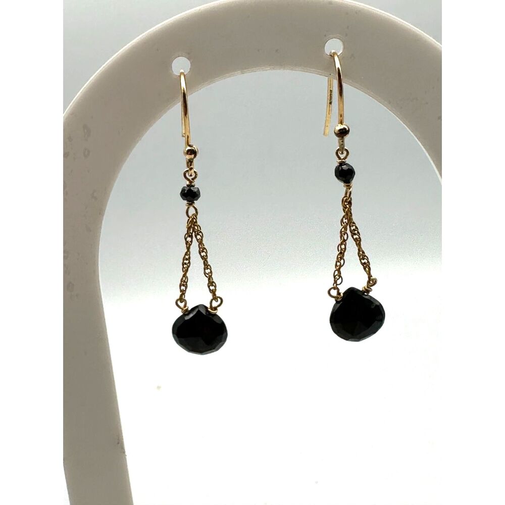 Vintage Black Crystal Gold Fill Drop Earrings